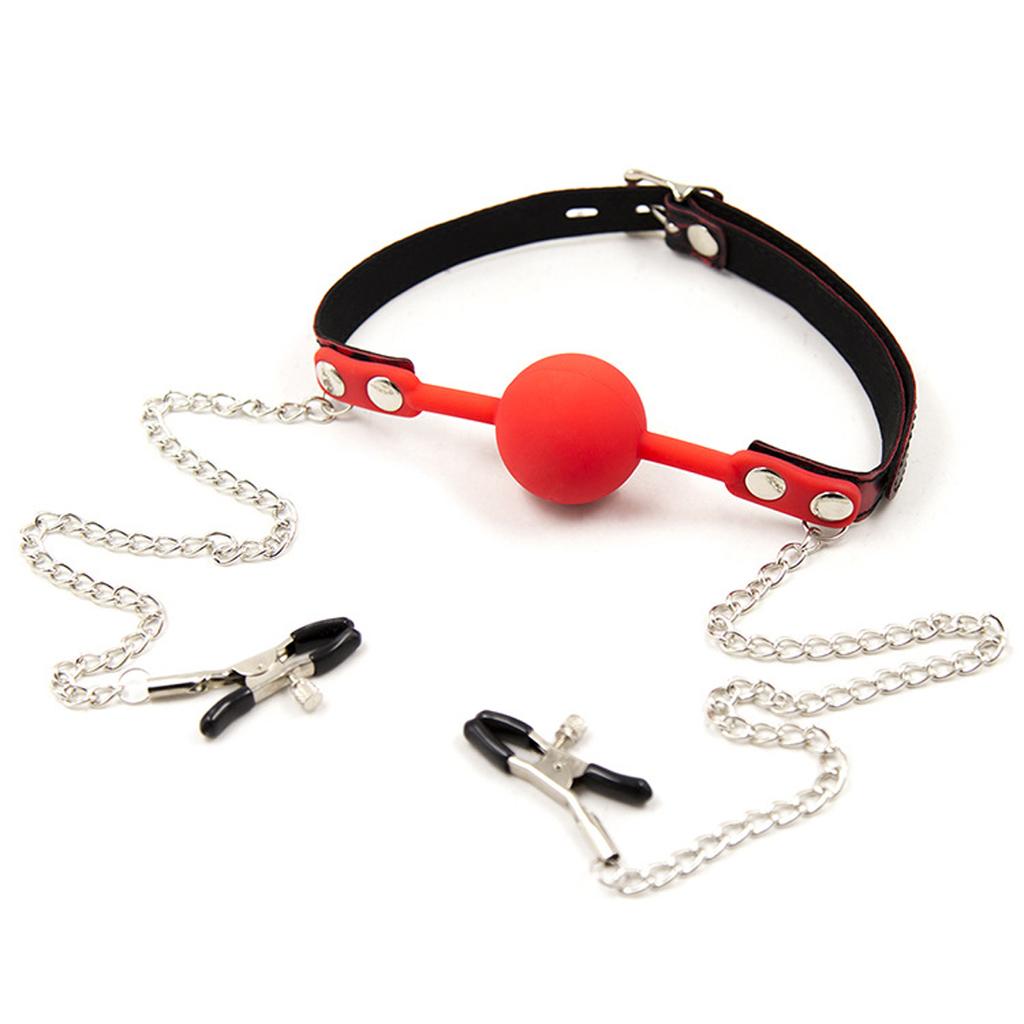 Silicone Mouth Gag Chain Nipple Clamp BDSM Bondage Sex Toy For SM Game