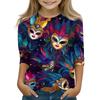Print Tops For Youth Girls Round Neck 3/4 Sleeves T-Shirts Trendy Tops Outfit Tees