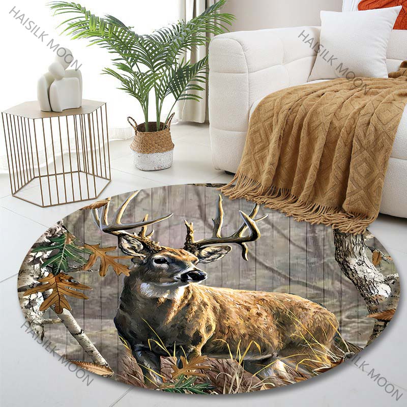 

Multiple sizes Buck in forest Print Round Carpet Living Room Bedroom Table Chair Sofa Decorative Carpet Luxury gifts Diameter -60cm