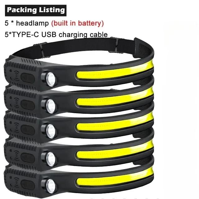 USB Rechargeable Induction LED Headlamp Built In Battery 5 Modes Head Flashlight Outdoor Camping Fishing Searching Lantern