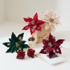 Flannel Fabric Christmas Artificial Flowers Plastic 28cm Xmas Decorative Flowers Glitter DIY Glitter Fake Flower