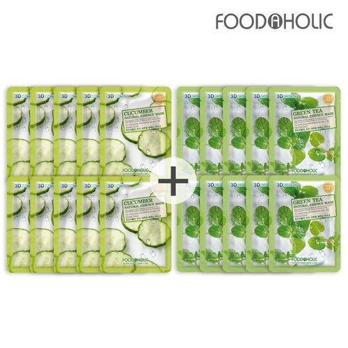 

[FoodaHolic] (20 Sheets/Cucumber + Green Tea) Food 3D Natural Essence Mask Pack_631373