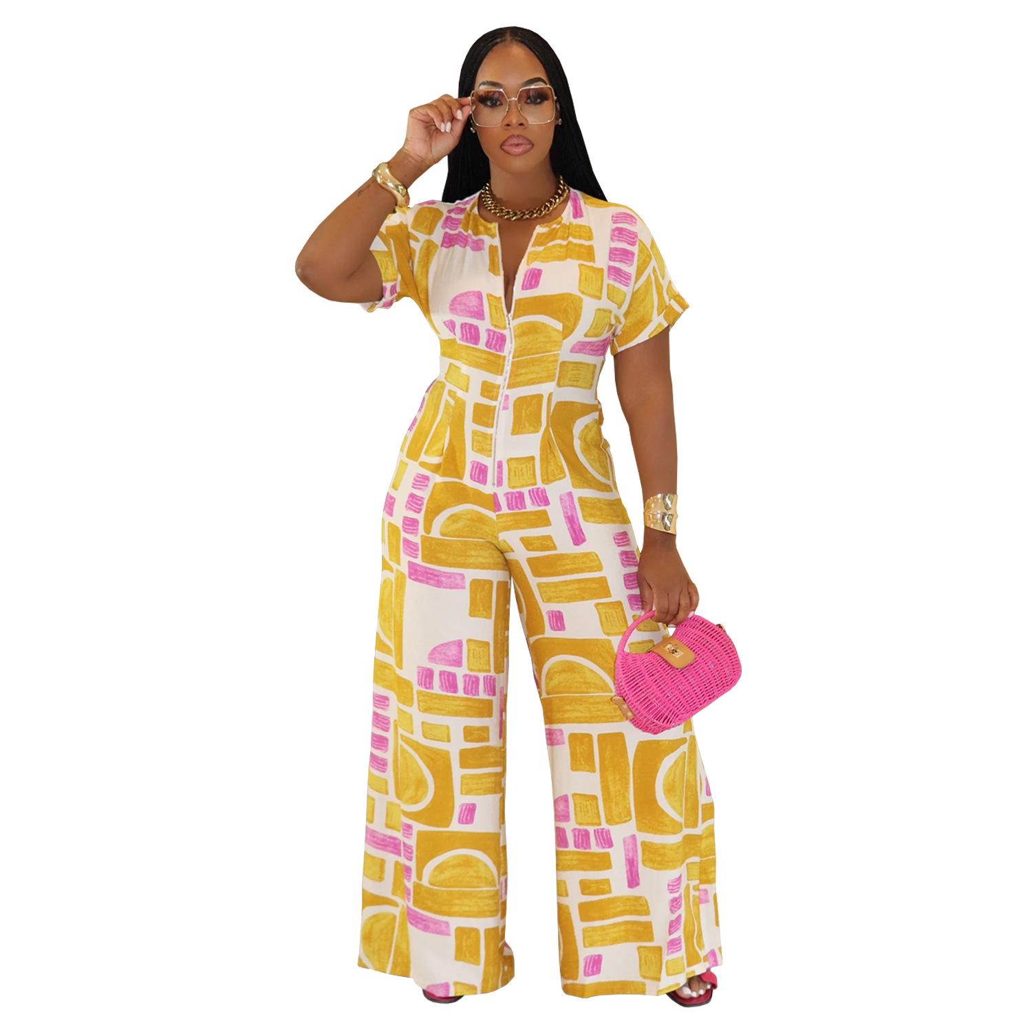 

Women s Summer Casual Printed Short Sleeve Jumpsuit Medium