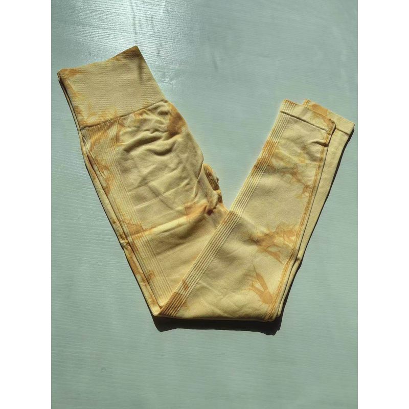 Fashion Tie-Dyed Yoga Pants Thick Fitness Pants Women s High Waist Hip Lifting Sport High Elastic Tights Women s Autumn and Winter Export Yellow S