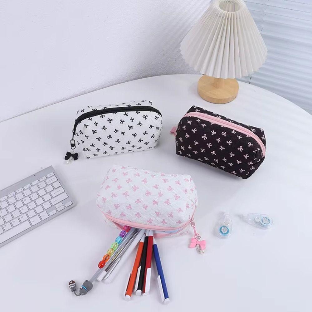 Large Capacity Bow Tie Pencil Case Pearl Pendant Stationery Bag Pencil Pouch  School Supplies