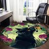 1pc Black Cat Pattern Carpet, Round Non Slip Durable Large Size Office Carpet, Suitable for Office