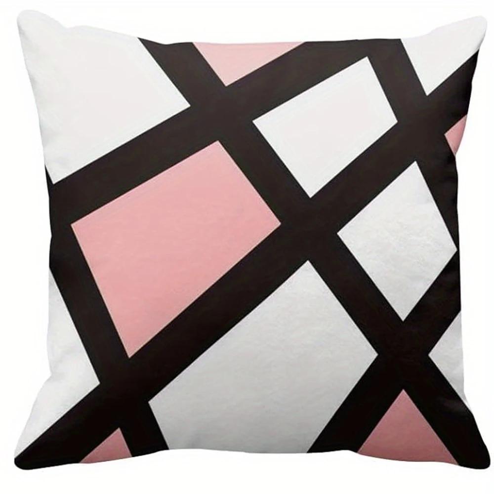 Pink Black Lines Geometric Decorative Pillowcase, Ultra-soft Polyester Material Living Room Sofa Back Car Pillowcase Decoration