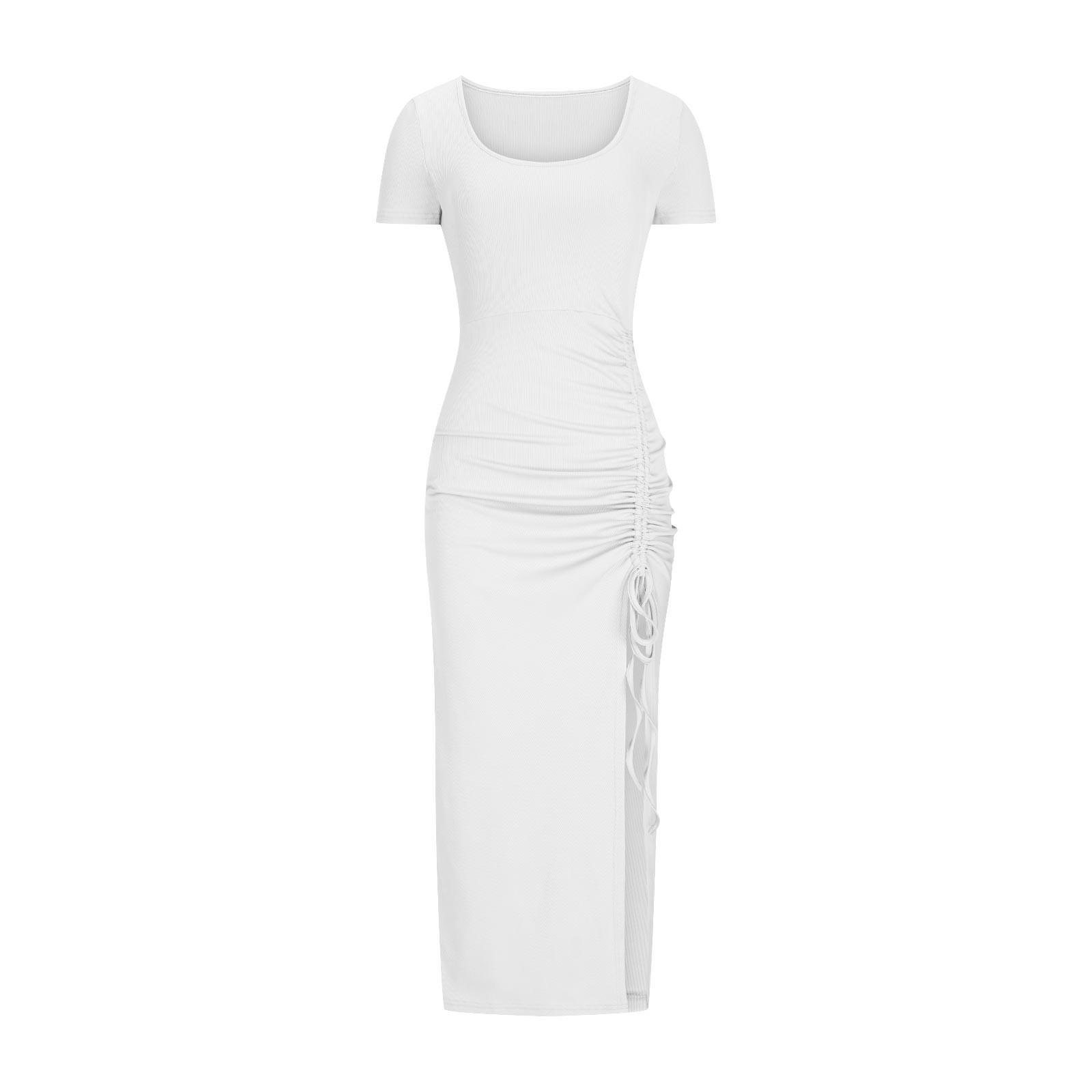 Женское модное повседневное платье макси с коротким рукавом — фото 5