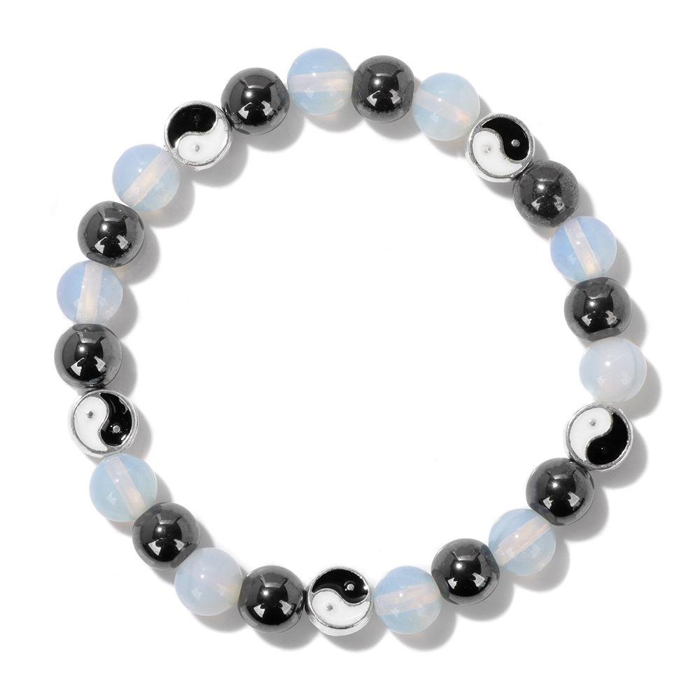 

JYL TS Bracelet Yin Yang Bright Beads Harmonizes Energies For Peaceful Life Opal black gallstone tai chi класичні рожеве кольору