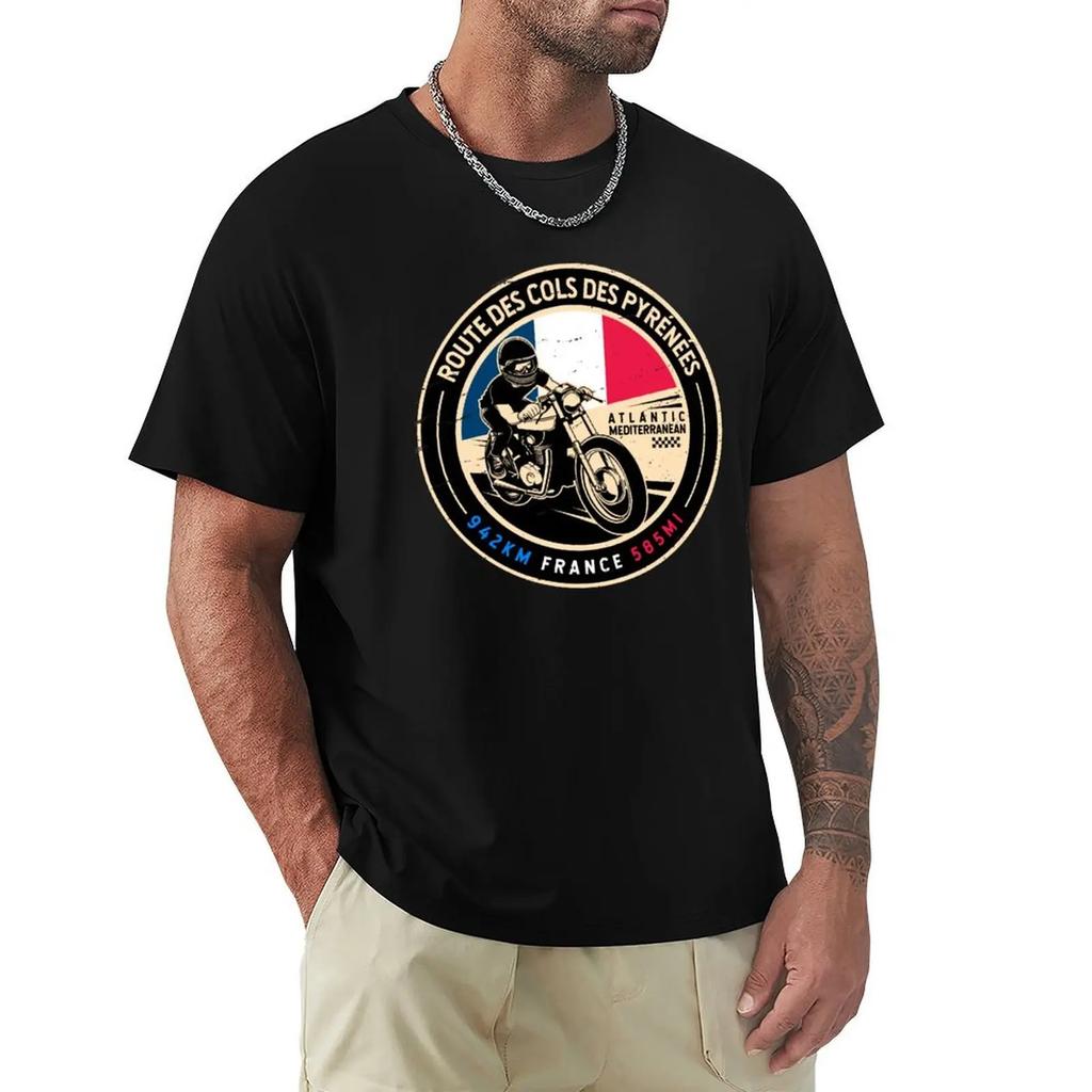 Route des Cols Pyrenäen Motorrad T-Shirt schwere Qualität kundenspezifische Sportfans Top Anime-Shirts Herren