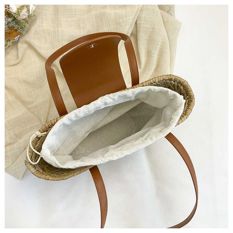 Minimally Designed One Shoulder Woven Bag with A New Cover Made of Natural Grass Vine Woven Bag for Vacation Beach, Versatile Woven Bag for Women