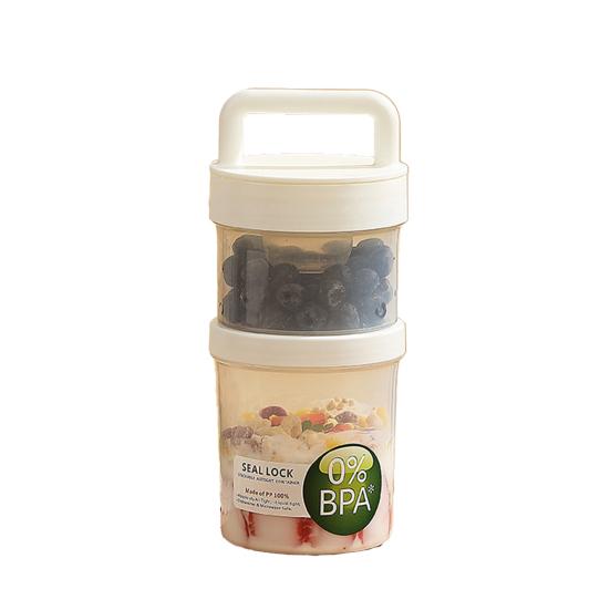 

Portable Breakfast Cup with Built-In Spoon Double Layer Salad Container for Overnight Oats BPA-Free Microwave-Safe Fruit Bowl for Meal Prep Gym Office белый