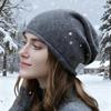 Korean-Style Rolled-Up Brim Oversized Beanie for Women Windproof Versatile Warm Winter Hat
