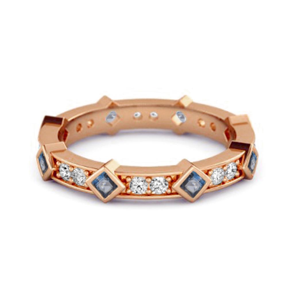 Anel de Banda Infinita Topázio Azul Londres - Prata Esterlina 925 Vermeil Ouro Rosa