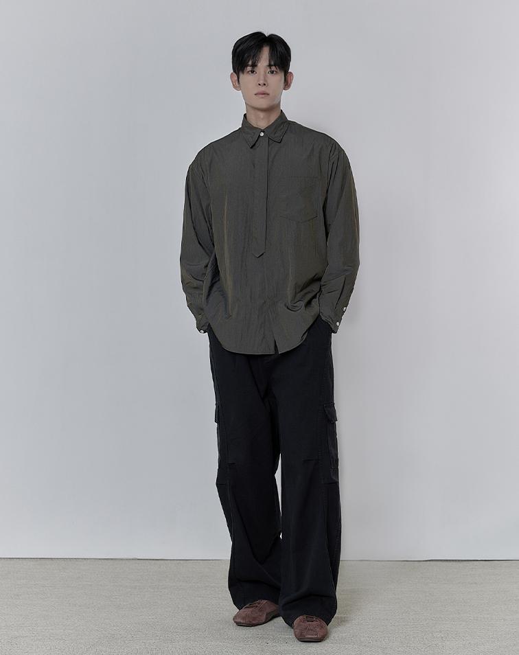 Mugeon Side Line Half-Band Cargo Pants_ Black
