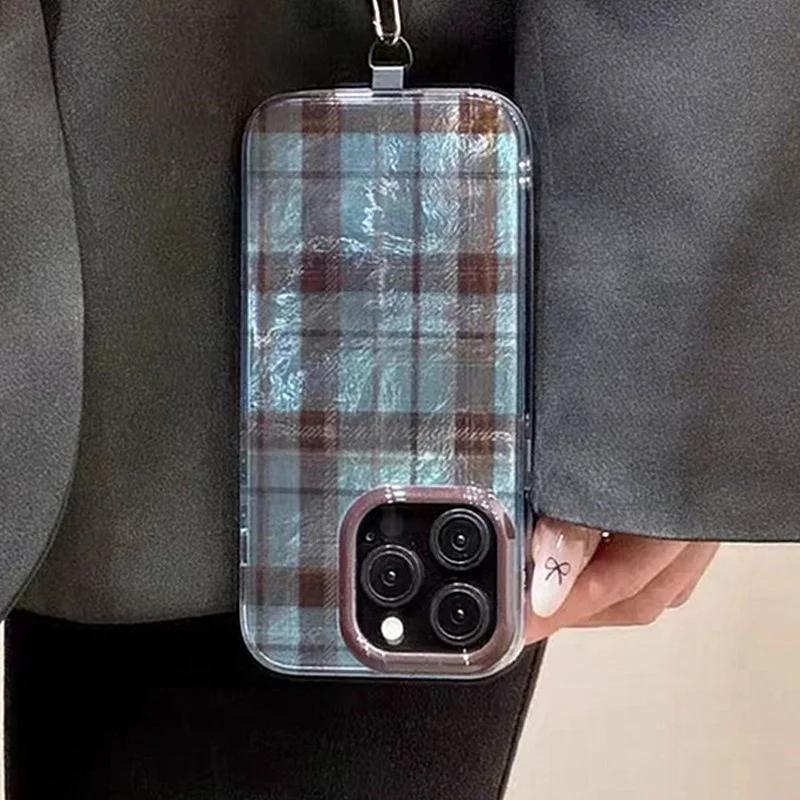 Retro Brown Blue Checkered Pattern Phone Case for IPhone 16 15 14 13 12 11 Mini Pro Max X XR XSMax 7 8 Plus SE20 Wrinkle Cover