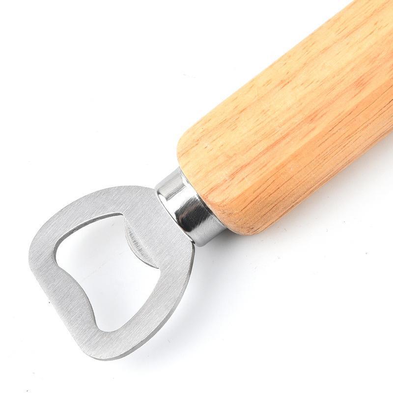 Thickened Stainless Steel Beer Opener Eco-friendly Wooden Handle Non-toxic Rust-proof for Home Bar Family Gathering Use