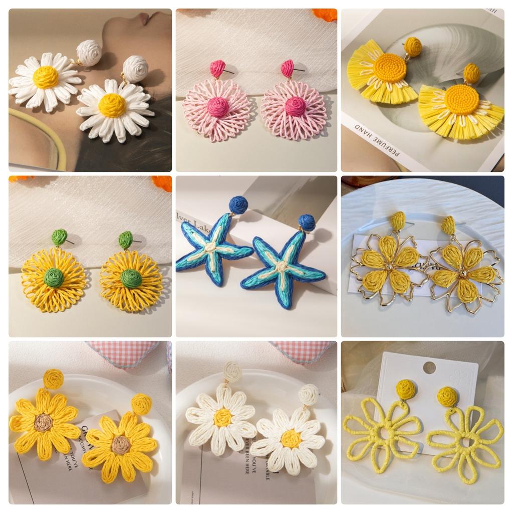 Holiday Style Seaside Flower Earrings, Raffia High-End Light Luxury Salt Sea Stars Niche Temperament Earrings