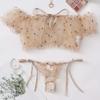 Kvinnor Broderi Spets Bowknot Strapless BH Thong Set Sleepwear Pyjamas Underkläder