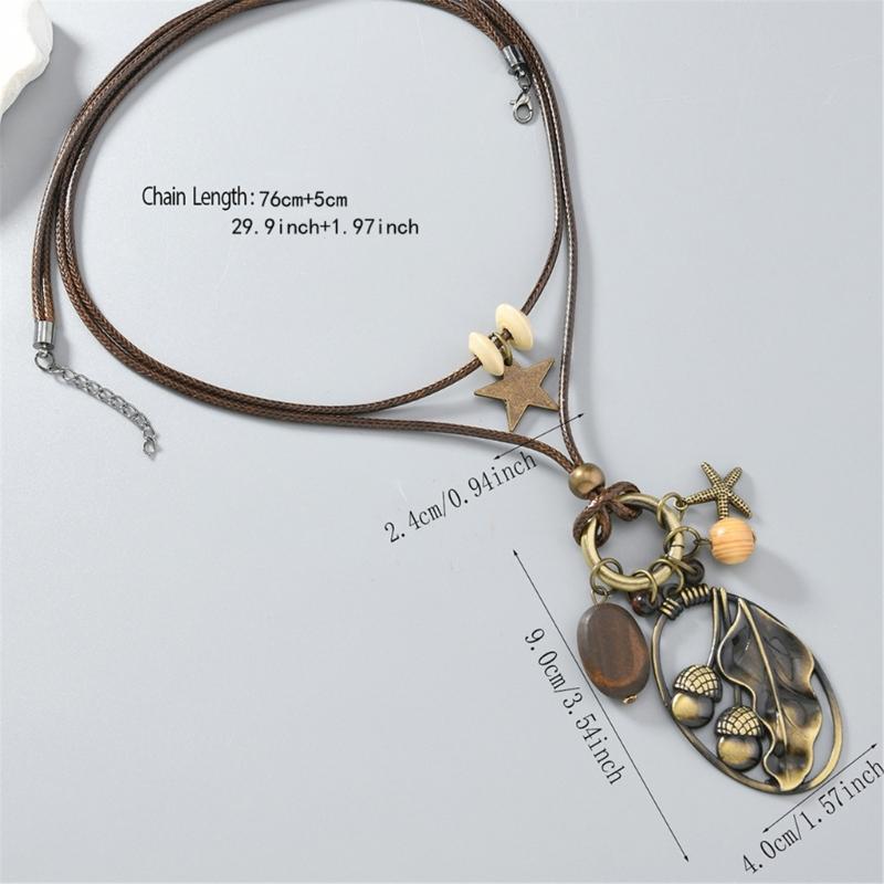 Handmade Waxed Cord Necklace Featuring Alloy Pendant And Natural Wood Beads Jewelry For Sensitive Skin