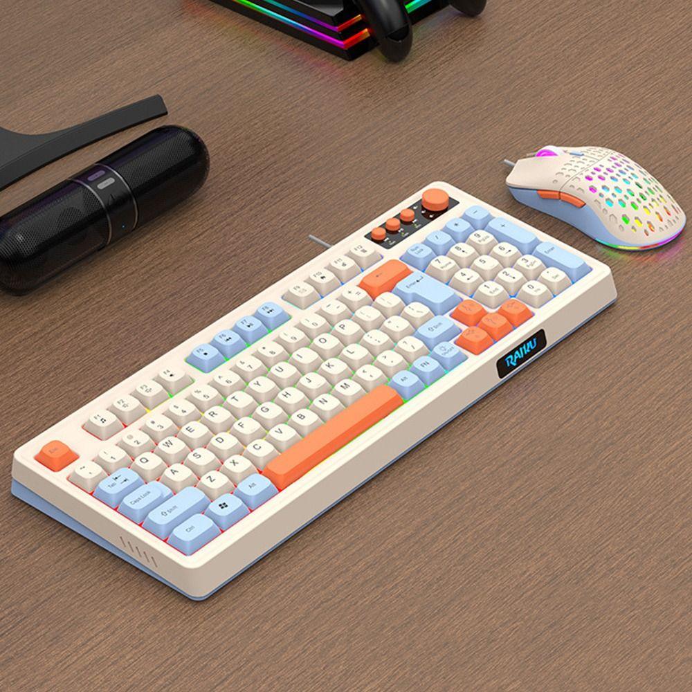 Backlight Keyboard Mouse Set 98 Key Layout Wired Keyboard New RAIKU T98 Keyboard  Office