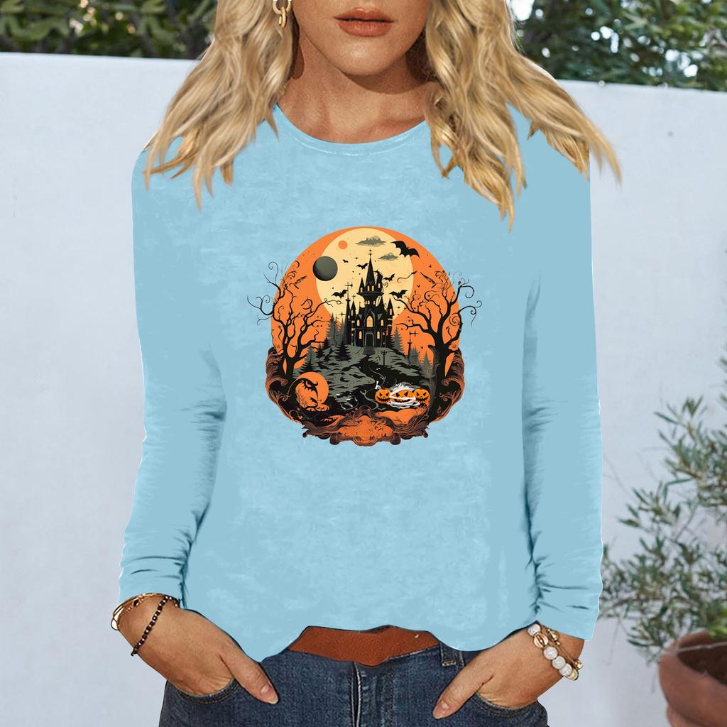 Women's Daily Casual Long-sleeved Flowers Printed Crew-neck Top