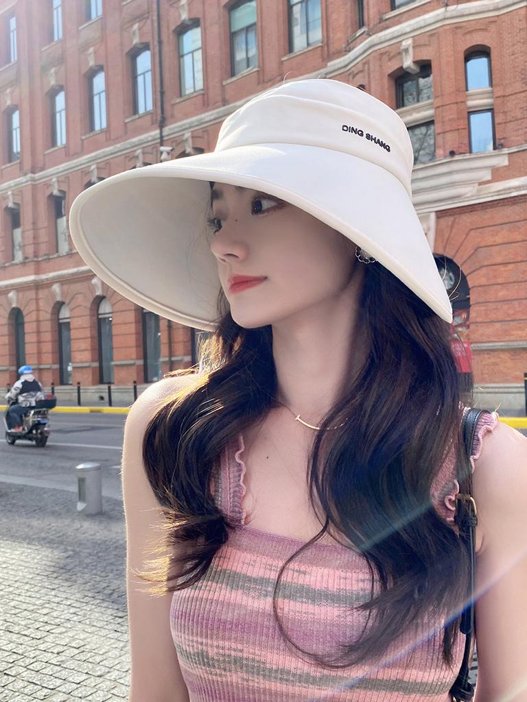Summer UV protection sun hat women's wrap-around foldable empty top hat outdoor sunshade full face big eaves hat tide