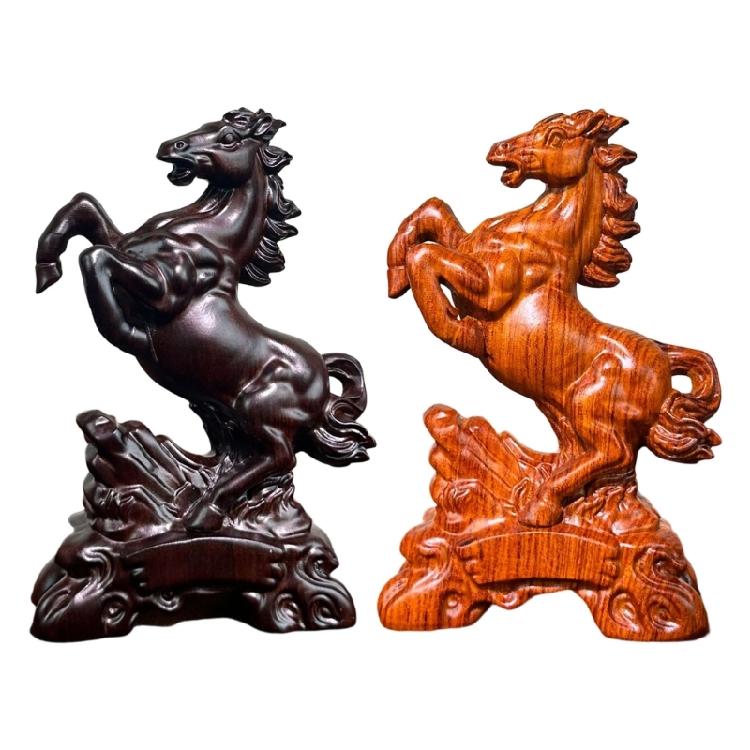 Wood Horse Statues Positive Energy Good Luck Showpiece Collectible Figurines Animal Sculptures for Home Office Decors
