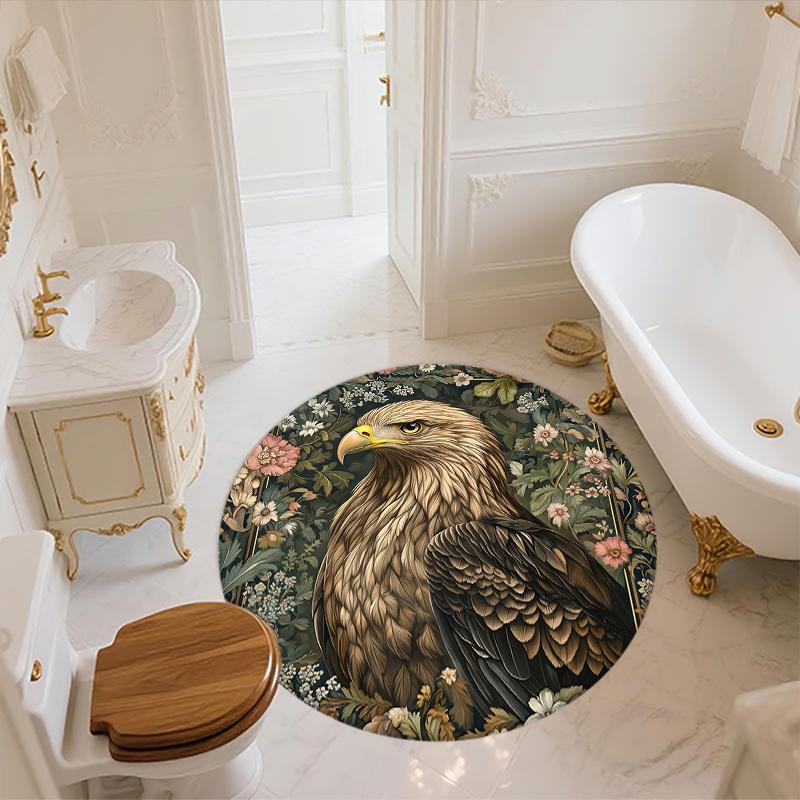 Eagle and vintage rose pattern round rug,Carpet Rug for Living Room Bedroom  Playroom ,Non-slip Floor Mat,Holiday Gifts and Birthday Gifts.