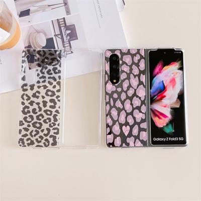 Samsung Galaxy Z Fold 4 3 Kılıf Leopar Baskı Boyalı Şeffaf Katlanır Darbeye Dayanıklı Pc Sert Arka Kapak Zfold4 Fold3 Kılıf