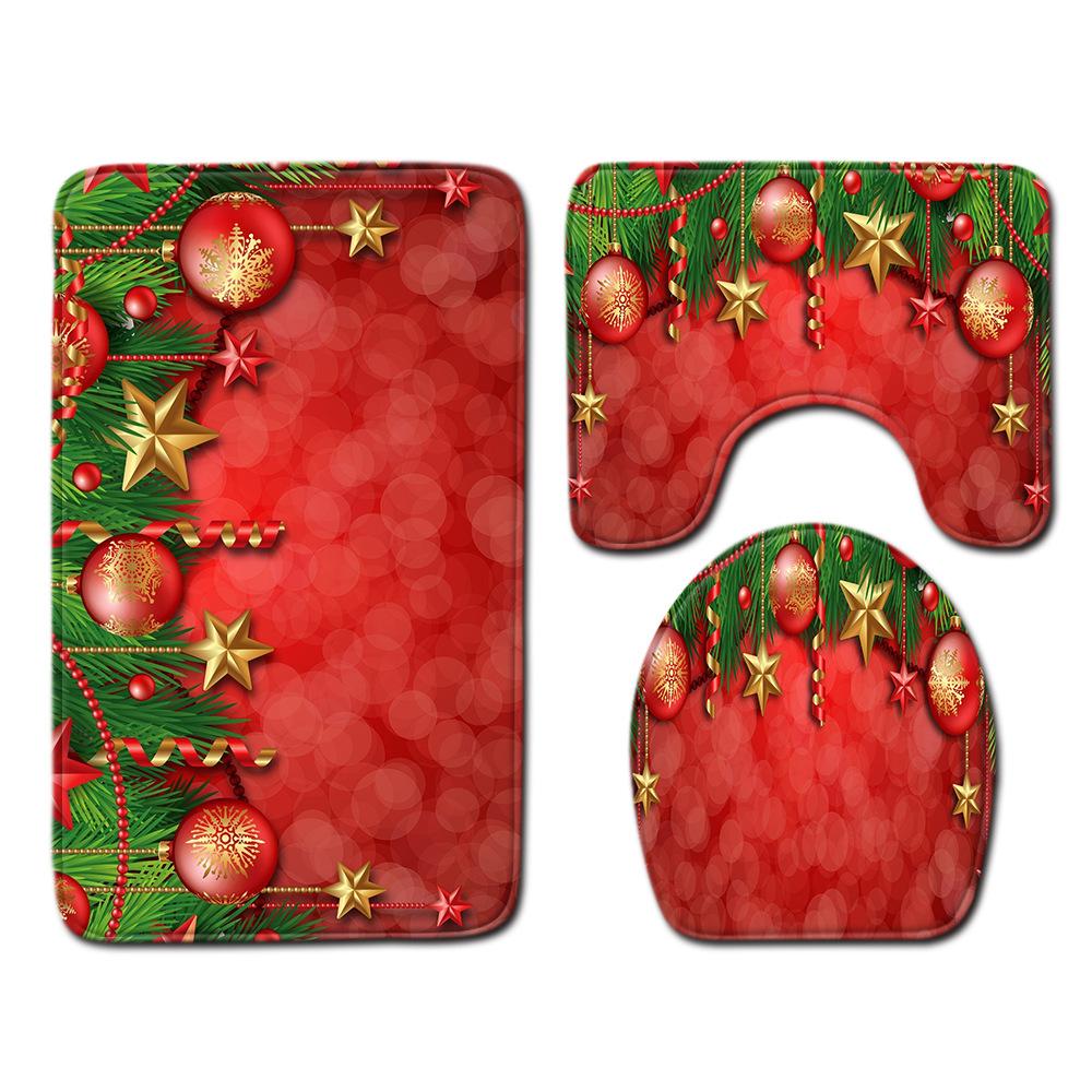 Christmas Bathroom Floor Mat Toilet Three-Piece Set