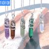 Tribal Totem Dragon Shaped Natural Stone Pendant Hexagon Aura Point Head Crystal Column Nekclace