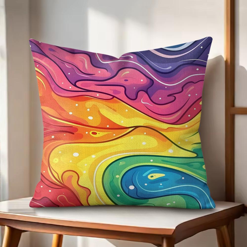 Rainbow Color Cushion Cover Natural Linen Organic Fabric DoubleSided Printing Couch Pillow Covers Home Decor