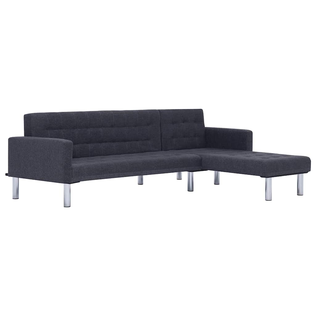 L Shaped Sleeper Sofa In Dark Grey Polyester