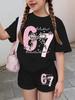 67 Six Seven Girls Clothes Cute Tie-Dye 3D Print Girls Short Sleeve T-Shirt Pants Set Casual Fashion Children's Clothes Tops