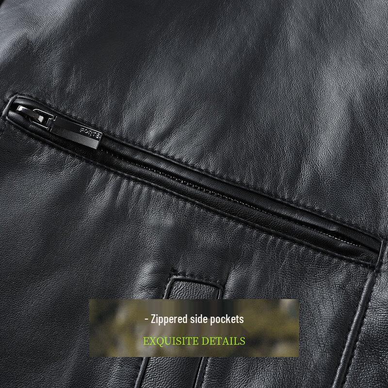 Futhing Men's Genuine Sheepskin Lapel Leather Jacket