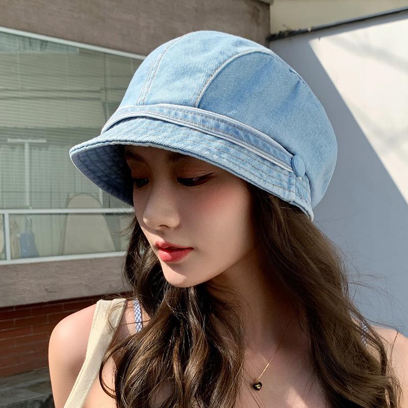 

Ретро джинсовая кепка с козырьком, весенне-осенняя уличная модель, берет, женская кепка-малярка для маленького лица M（56-58cm） светло-синий