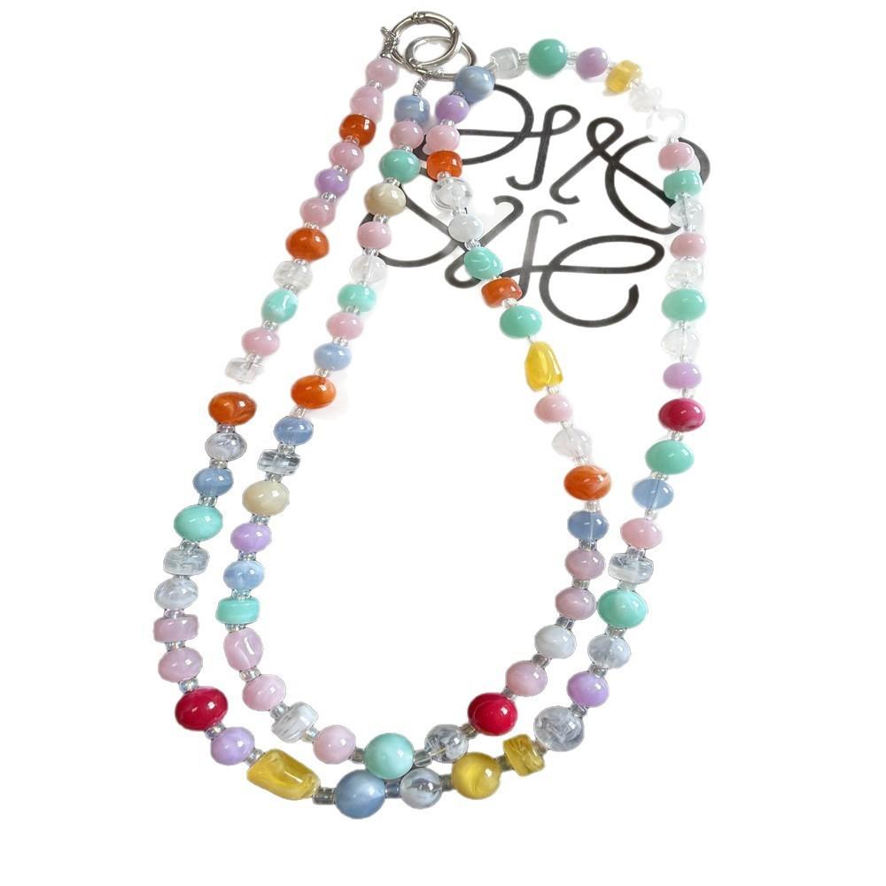 Colorful Irregular Beaded Phone Lanyard With Pvc Chain For Casual Use