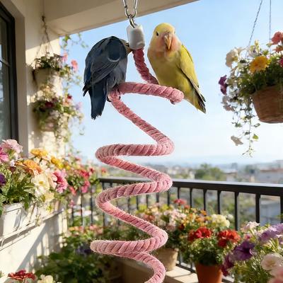 1Pc Parrot Spiral Cotton Rope Chewing Toy Swing Climbing Standing Perch Cage Hanging Training Playground Bird Accessories