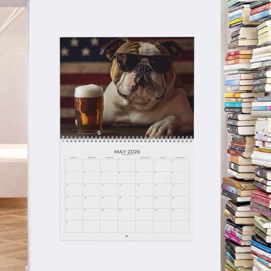 Bulldogs And Beer 2026 Wall Calendar 12-Month Themed Planner with Coil Binding Thick Paper Desktop Calendar for Daily Planning