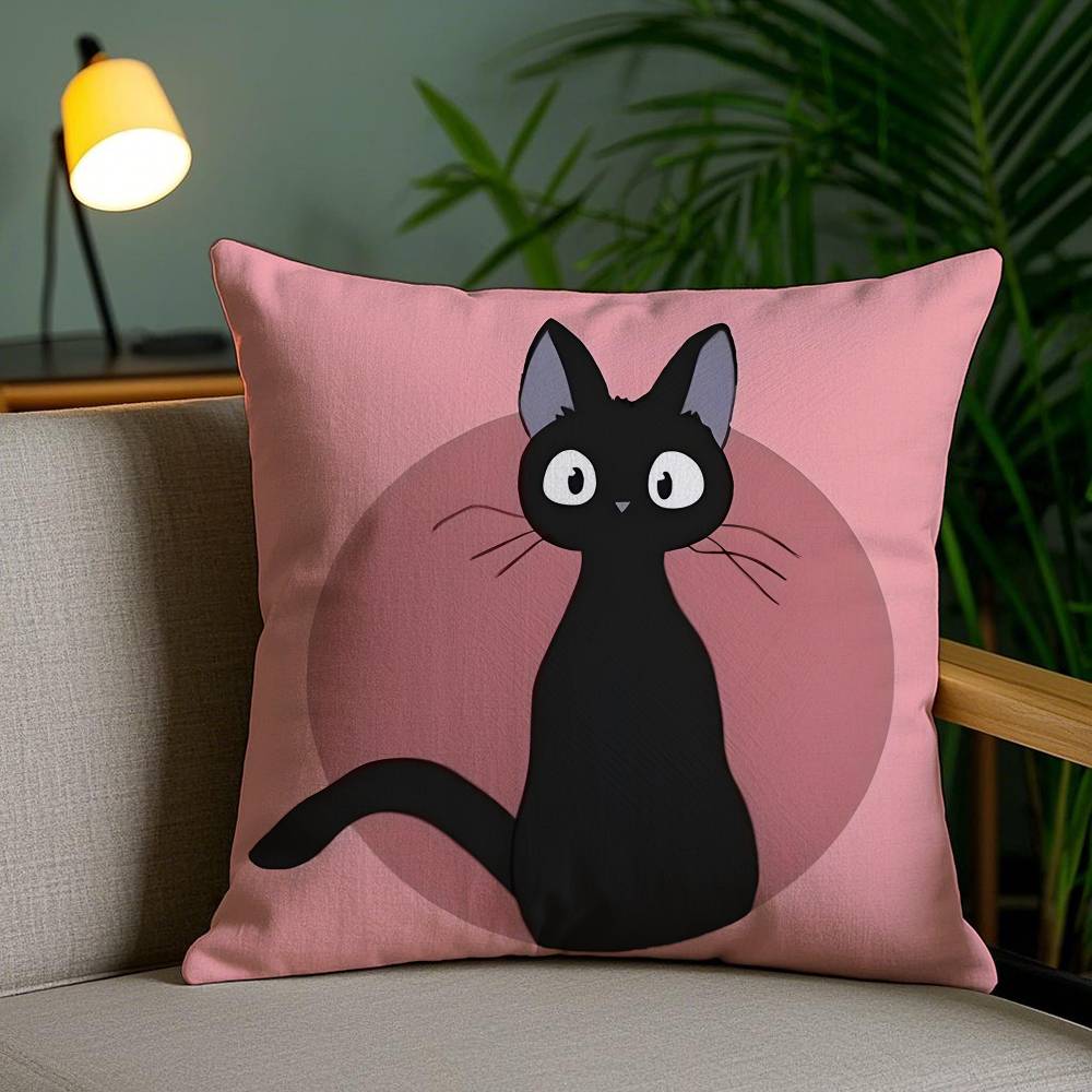 Cartoon Cat Accompanying Print Pillow Case Anti-dustmite Pillowcase Invisible Zipper Silky Short Plush Sofa Cushion Cover