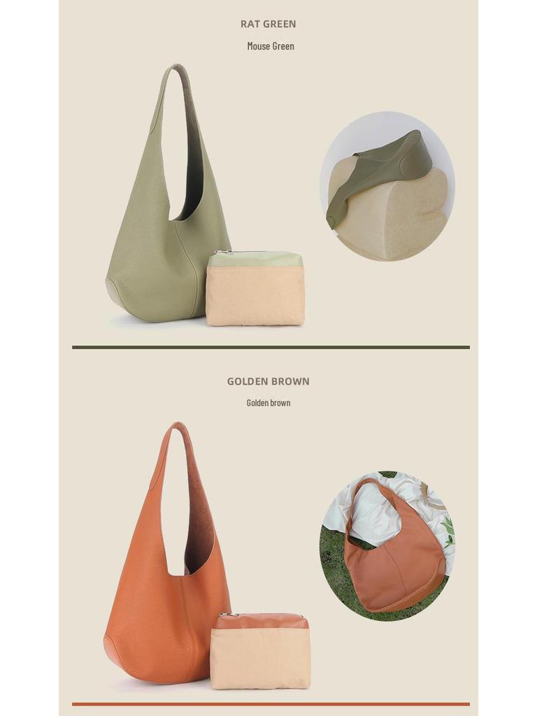 Genuine Leather Women's Tote Bag, Fashionable, Simple, Lazy Style, Large Capacity, High-End One-Shoulder Underarm Design