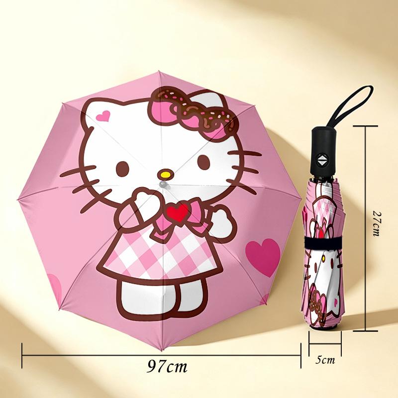 Hello Kitty 8 Ribs 3Fold Black Glue Uv Protection Umbrella Sun Protection Rainproof Compact Folding Umbrella For Travel Daily Use C923590