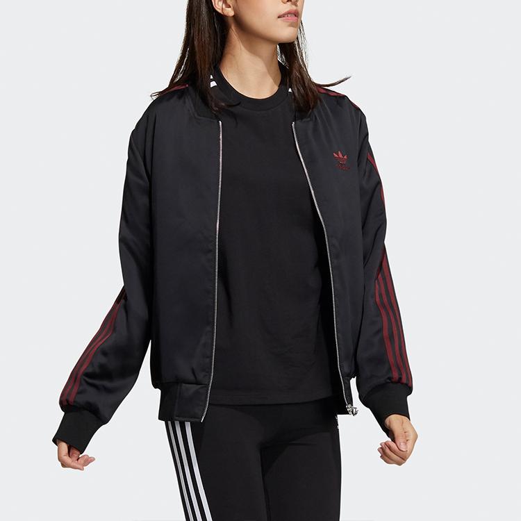 adidas Originals Cny Tiger Year Limited Color Block Striped Big Logo Hoodless Sports Pilot Cotton Jacket Winter Women Jacket Fluorescent-Red HD0326