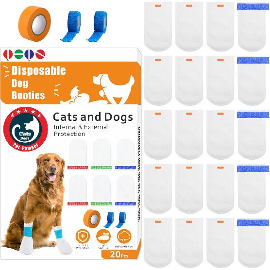 20Pcs Disposable Dog Booties | Dog Boots & Paw Protectors | Quickly Open The Disposable Dog Shoes | Waterproof Dogs Boots | Dogs Socks to Prevent L -20Pcs