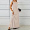 Women Casual Sleeveless O Neck Solid Color One Piece Dress