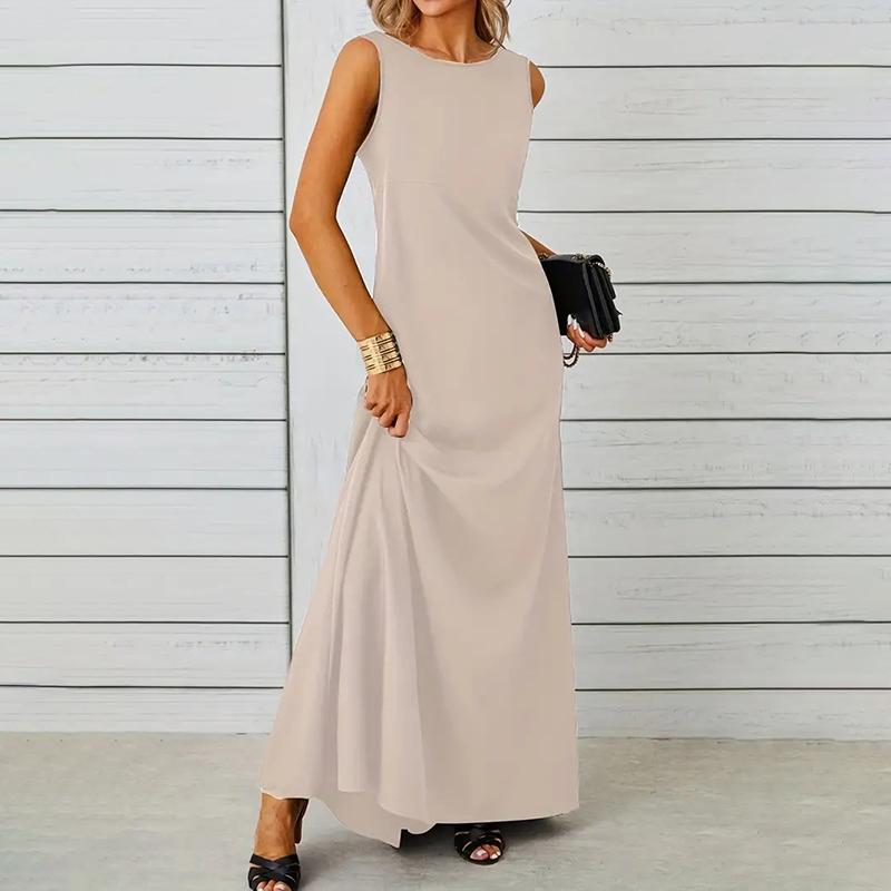 

Женское повседневное платье без рукавов с круглым вырезом, однотонное, цельное XXL