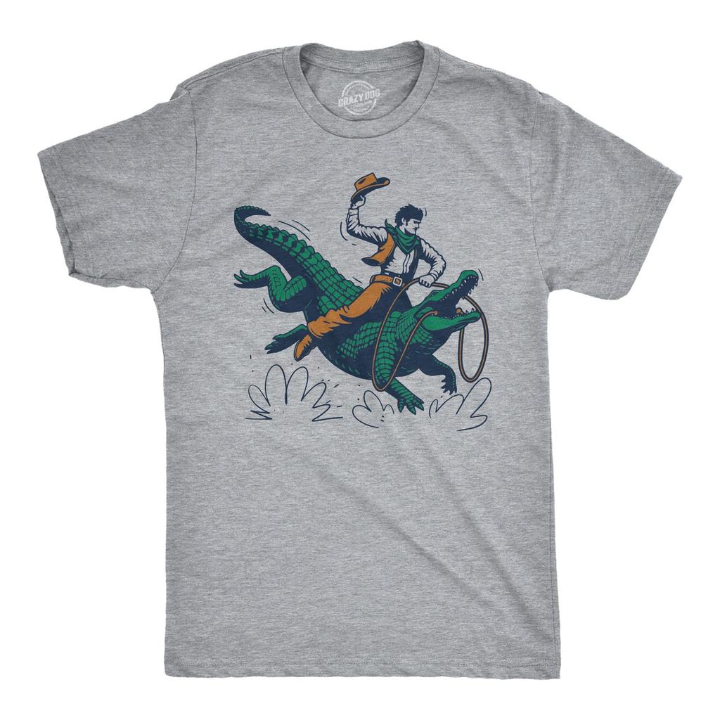 Mens Cowboy Gator Ride Funny T Shirts Sarcastic Graphic Tee for Men