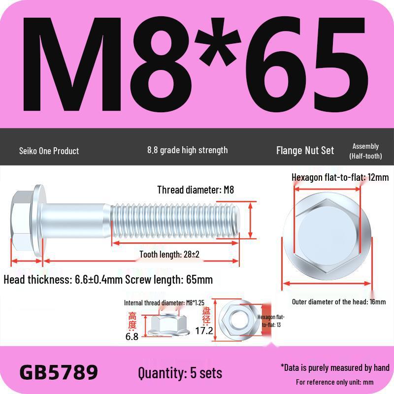 8.8 Grade Hex Flange Bolt and Nut Set with Anti-slip Washer: M5, M6, M8, M10 Assortment