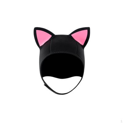 Katzenohren Tauchhaube Sonnenschutz Tier Neopren Cartoon Badekappe für Damen, Herren,